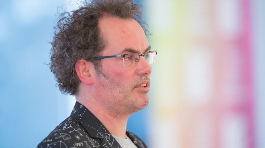 Ton Wesseling speaking, wide picture (from Superweek, Hungary, 2020)